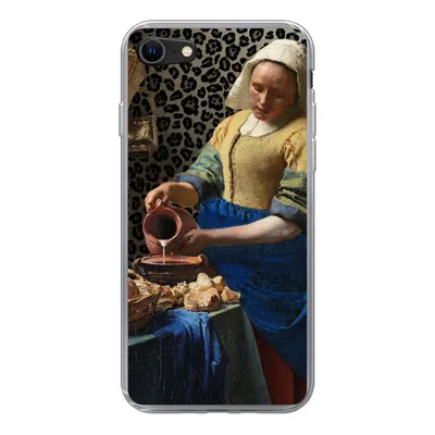 Produktbild von MuchoWow® Handyhülle Schutzhülle Hülle für iPhone SE 2020 Milchmädchen - Kunst - Pantherdruck - Vermeer - Gemälde - Alte Meister Silikon Softcase Handy Hülle - Kartenbesitzer