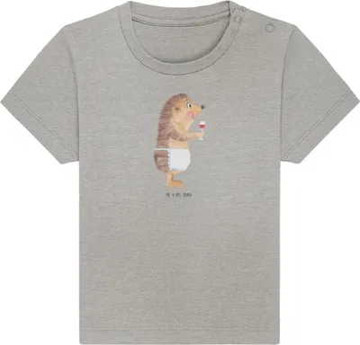 Produktbild von Mr. & Mrs. Panda Babyshirt Igel Wein 6. - 12. Monat - Heather Grey - Geschenk,  T-Shirt, Weißwein, Weinglas, Baby Shirt, Kinder, Rotwein, Lustige Sprüche, trinken