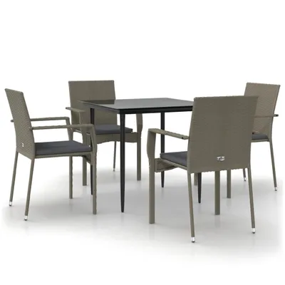 Image de vidaXL Salon de jardin 5 pièces avec coussins noir et gris Poly rotin