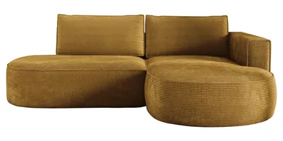 Produktbild von Ecksofa mit Schlaffunktion PIANO, Cord Sofa 180x267 cm, Schlafsofa L-Form, Couch mit Bettkasten, Polsterecke, Wohnlandschaft - Gelb PS01 Rechts