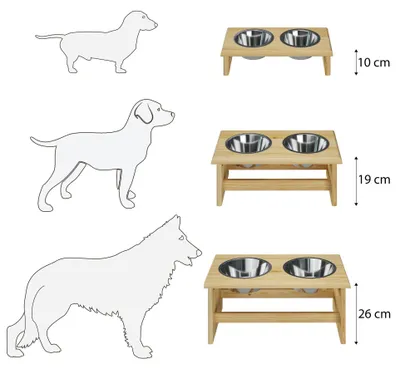 Produktbild von Futterstation für Hunde und Katzen mit zwei Edelstahlschüsseln in drei Größen S, M, L V-30.33S