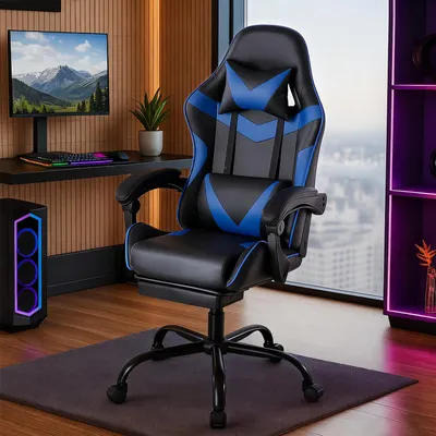 Produktbild von Gaming Stuhl, Chair Gamer Sessel - Ergonomischer Gamer Stuhl mit Fußstütze Kopfstütze und Lordosenstütz Höhenverstellbar Gepolstert Gamingstuhl 150 Kg