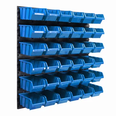Immagine prodotto di Sistema di stoccaggio Scaffalatura a parete 770 x 780 mm | 36 pz. Scatola | Scatole impilabili Scaffalature per magazzini alla rinfusa Contenitori a giorno | Pannelli a parete extra robusti | Scaffalatura estensibile | Scaffalatura per officina Scaffalatura per officina Scaffalatura a parete plug-in