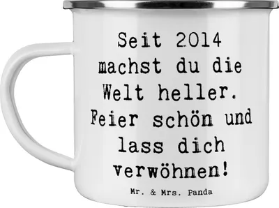 Produktbild von Mr. & Mrs. Panda Teetasse Spruch 2014 Geburtstag - Weiß - Geschenk, Geburtstagsfeier, Geburtstagskind, becher emaille, Pott, Familie und Freunde, Emailletasse, Alter
