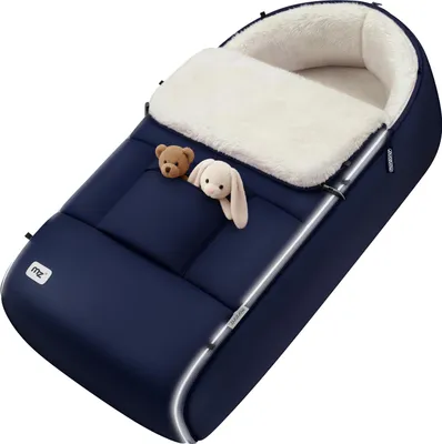Produktbild von MONZANA® Fußsack Kinderwagen & Buggy – Kuscheliger Winterfußsack für Baby, mit Reflektoren, Reißverschluss & 3-/5-Punkt-Gurtsystem – Waschbar, Wasserabweisend, Dunkelblau