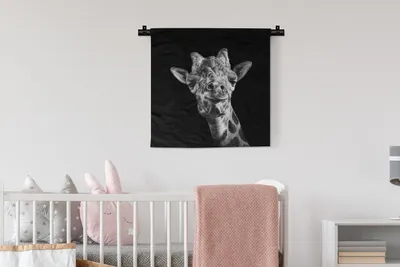 Produktbild von MuchoWow® Wandteppich Wandbehang Giraffe - Tier - Schwarz - Weiß 60x60 cm Tapisserie Dekoration Wandtuch - Dekorationen - Wand Decke