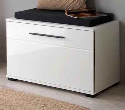 Produktbild von Garderobe Sitzbank "Design-D" in weiß Hochglanz 80 x 50 cm
