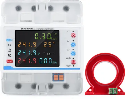 Image de compteur d'énergie 4 pôles triphasé 100A Tuya WiFi Smart avec protection contre les surtensions et les sous-tensions et transformateur pour une mesure précise du courant