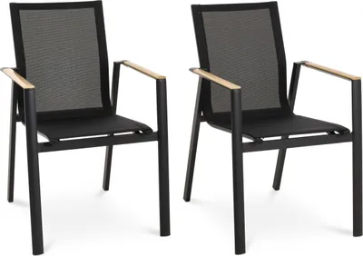 Produktbild von di volio 2er Set Gartenstühle Buti - Schwarz, Balkon- und Terrassenstuhl aus robusten Materialien (Aluminium, Kunstholz), langlebig & wetterfest