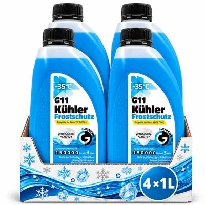 Produktbild von 4x1L Kühlmittel G11 4L Kühlerfrostschutz bis -35°C 3 Jahre gebrauchsfertig silikatfrei VW TL 774-C Blau, KI-generiertes Bild