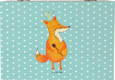 Produktbild von Mr. & Mrs. Panda Kiste Fuchs Koch 22 x 15 cm - Türkis Pastell - Geschenk, Spruch Lustig, Truhe, Box, Chefkoch, Geschenkbox, Hungrig, Bäcker, Schatzkiste, fotobox
