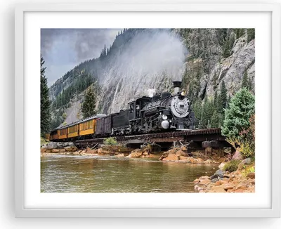 Produktbild von Gerahmtes Poster - Weißer Rahmen - Alt Lokomotive Berge - 50x40 cm - Wand Bild - Wanddeko - Wandbilder - Kunstposter - Wandposter - Bilderrahmen - Bilder - Kunstdruck - P2WAA50x40-4581