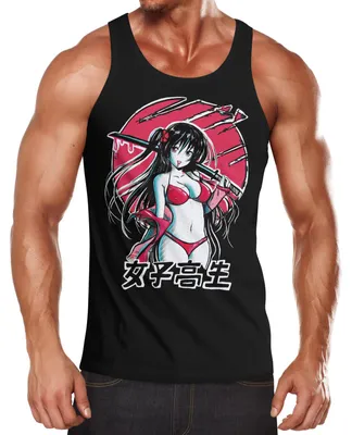 Produktbild von Herren Tank-Top Anime Japan Asien Schriftzeichen Samurai Schwert Muskelshirt Muscle Shirt Neverless® schwarz 3XL