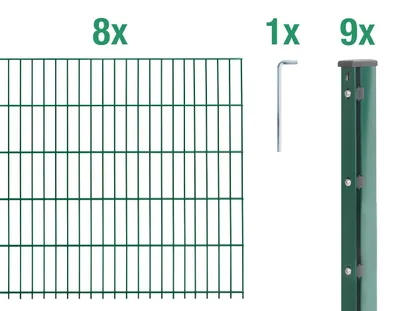 Immagine prodotto di Alberts 674922 Staccionata doppia come set completo di 22 pezzi, plastificata, verde, altezza 103 cm, lunghezza 20 m