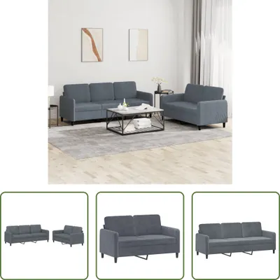 Produktbild von The Living Store 2-tlg. Sofagarnitur Dunkelgrau Samt