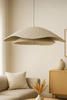Produktbild von Opviq, Hochwertige Pendelleuchte, Metallkörper mit Carbonbeton-Kappe, Ø58 h: 15 cm, verstellbare Höhe 20-60 cm, E27 Fassung, Creme und Weiß, modernes Design für stilvolle Räume.