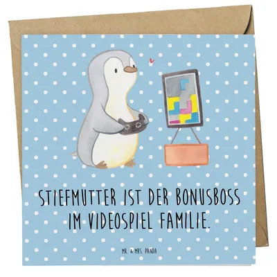 Produktbild von Mr. & Mrs. Panda Klappkarte Stiefmutter Bonusboss - Blau Pastell - Geschenk, faltkarte, Weihnachten, besonders, doppelkarte, Stiefkind, Wertschätzung, Glückwunschkarte