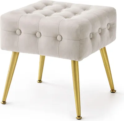 Produktbild von Polsterhocker aus Samt gesteppt 40 cm QUADRA Beige
