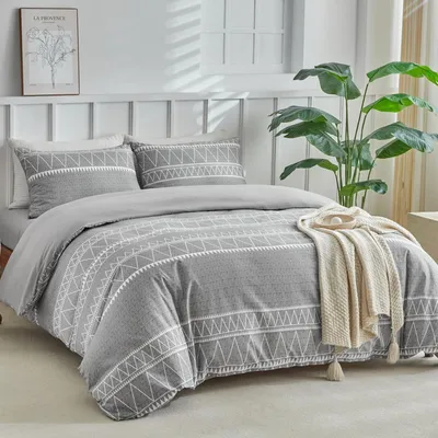 Produktbild von Bettwäsche-Set Doppelbett 4-teilig Grau Mikrofaser mit Spannbettlaken 200x200 cm
