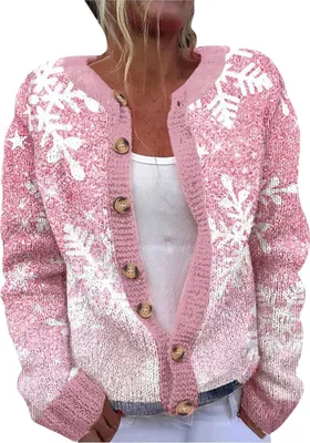 Produktbild von ASKSA Damen Weihnachts Strickjacke Weihnachtsjacke Weihnachten Cardigan Reindeer Weihnachtsmann Weihnachtspullover Sweat,A-Rosa,3XL