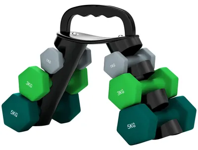 Obrázok produktu pre Sada závaží s úložným stojanom - hexagonálne závažia | Farba: sivá, zelená | Rozmery: 42 x 10 x 30 cm