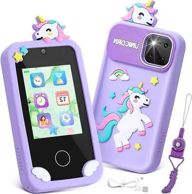Produktbild von Kinderhandy - Touchscreen, Dual-Kamera, MP3-Spieler, 32 GB SD-Karte, Silikon-Hülle, Schlüsselband