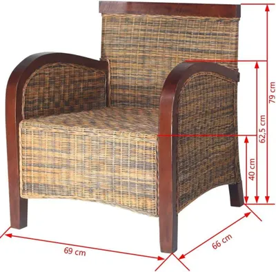 Image de Fauteuil en rotin - Fauteuil en osier - Chaise de jardin - Fauteuil lounge - Rotin tressé à la main - Structure en bois de manguier