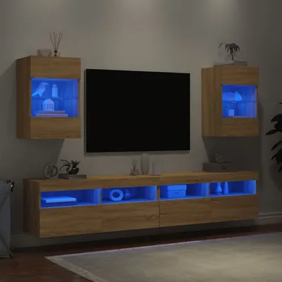 Produktbild von "2026 Aktion"TV-Board - Fernsehtisch - Wandschränke mit LED-Leuchten für TV 2 Stk. Sonoma-Eiche - NeuMöbel4519504