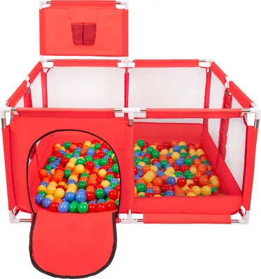 Immagine prodotto di Selonis box con cesto e 100 palline per bambini, rosso: verde/giallo/blu/rosso/arancio