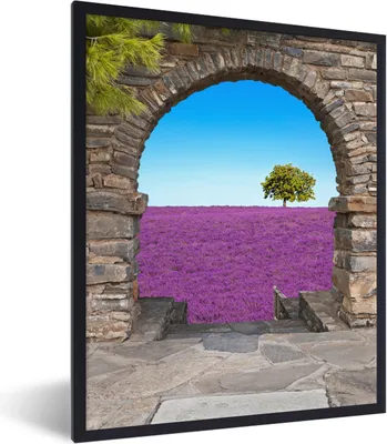 Produktbild von MuchoWow® Gerahmtes Poster Blumen - Lavendel - Baum - Ansicht 60x80 cm - Poster mit Schwarzem Bilderrahmen Wandposter Rahmen Foto Bilder - Premium - Wanddeko Wohnzimmer