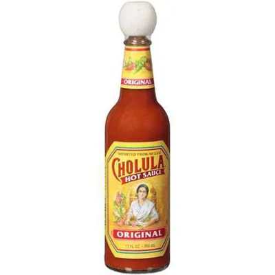 A bottle of Cholula Hot Sauce Original.
