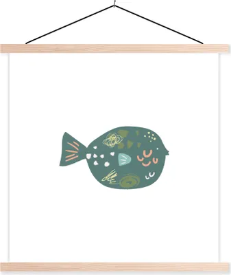 Produktbild von MuchoWow® Textilposter Pastell - Grün - Fisch 60x60 cm mit holzfarbenen Rahmen - Wanddekoration