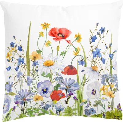 Produktbild von Dekokissen Blumen drinnen / Indoor Zierkissen Canvas waschbar Blumenwiese bunt Aquarell Illustration Sofakissen mit Füllung