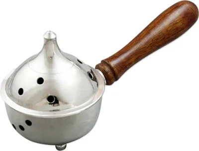 Produktbild von Räucherpfanne 17cm Weihrauch Räucherwerk mit Holzgriff Messing Vernickelt 3317