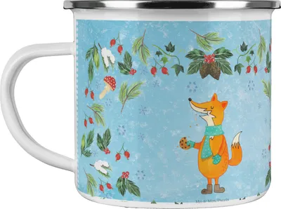Produktbild von Mr. & Mrs. Panda Pott Fuchs Keksdose - Eisblau - Geschenk, Emaille Tasse, Weihnachten, Becher, blechbecher, Haferl, Teetasse