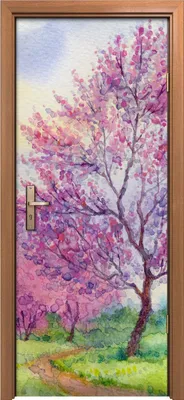 Produktbild von Türposter 80x200 cm Türaufkleber Türtapete Türfolie Klebefolie Frühlingslandschaft Blühender Baum