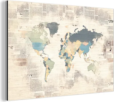 Obrázok produktu pre Nástenná dekorácia Kovový kovový obraz Wall Art 150x100cm Mapa sveta - Vintage - Pastel Muchowow Hliníkové obrazy