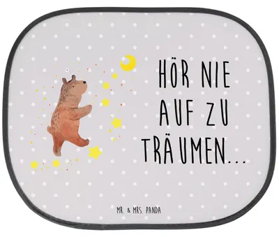 Produktbild von Mr. & Mrs. Panda Sonnenschutz Auto Bär Träume - Grau Pastell - Geschenk, Fürs, Träumen, Autoscheiben, Seitenscheibe, Traumdeutung, Teddy, Traum, Sonnenblende
