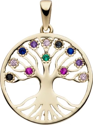 Produktbild von Anhänger Lebensbaum 333 Gold Gelbgold 12 Zirkonia bunt