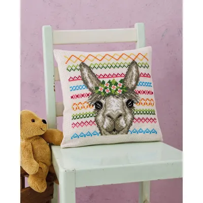 Immagine prodotto di Kit Permin per il ricamo a punto croce del cuscino "Alpaca", schema contato, 30x30cm