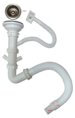 Produktbild von Ablaufganitur Spüle Küchen Mit Wasch-/Geschirrmaschineanschluss 110mm Ablaufventil Siphon Abfluss