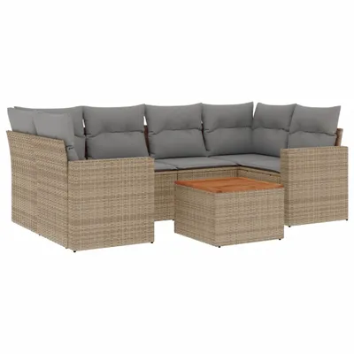 Produktbild von 7-tlg. Garten-Sofagarnitur mit Kissen Beige Poly Rattan