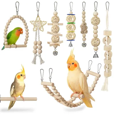 Produktbild von 9 Stück Vogelspielzeug Set Holz für Wellensittiche Nymphensittiche Papageien