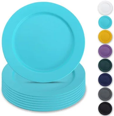 Zdjęcie produktu dla Zestaw 8 talerzy plastikowych Ibenzoa® (średnica 25 cm) – lekkie, odporne na pękanie talerze, nadające się do używania w mikrofalówce i zmywarce, kolor niebieski, do użytku wewnątrz i na zewnątrz