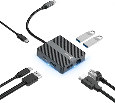 Produktbild von Usb-C Hub 2X Hdmi 4K 60Hz Pd 100W Usb 3.2 Lan Rj45 Adapter Transfer 7In1 Reagle