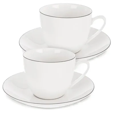 Obrázek produktu pro Sada porcelánových šálků a podšálků, bílá, 200 ml, 2 kusy