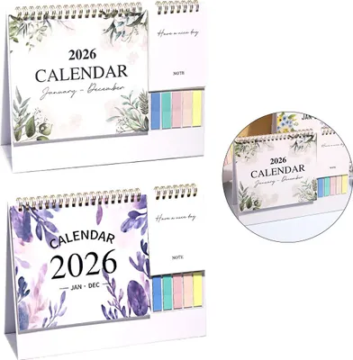 Produktbild von 2er Set 2026 Tischkalender – Kleine Monatskalender mit To-Do-Liste & Notizblock, Blumenmotiv, Spiralbindung, für Büro & Zuhause, 10,1 x 7,7 x 3,1 Zoll