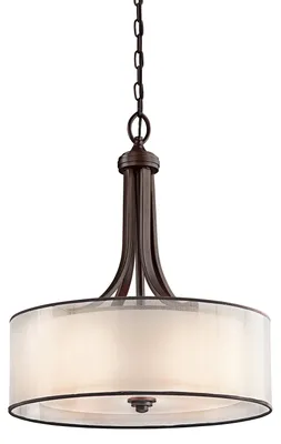Image de Lampe à suspension, plafonnier, tissu de lin, verre opalin, acier