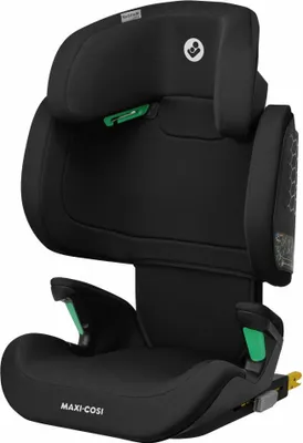 A black Maxi-Cosi RodiFix M i-Size child car seat is shown from a front-diagonal view.