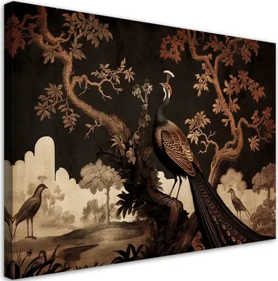 Produktbild von Leinwandbild Orientalischer Pfau auf einem Baum 100x70 Feeby Braun bild für die wand bereit zum aufhängen